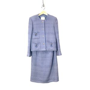 NWT 1970s Chanel Boucle Skirt Jacket Suit Set Periwinkle